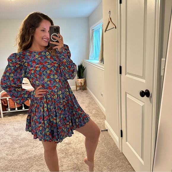 Rotate Birger Christensen Vibrant Blue Floral Long Sleeve Mini Dress 6 - Picture 3 of 11